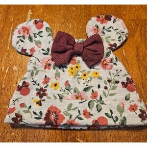 Disney Baby Newborn Hat Beanie Baby Bow Ears Minnie Mouse Floral